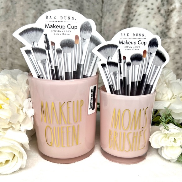 Rae Dunn Other - Rae Dunn Makeup Cup Pair, MAKEUP QUEEN. and MOM’S BRUSHES. Blush Pink Gold NWT